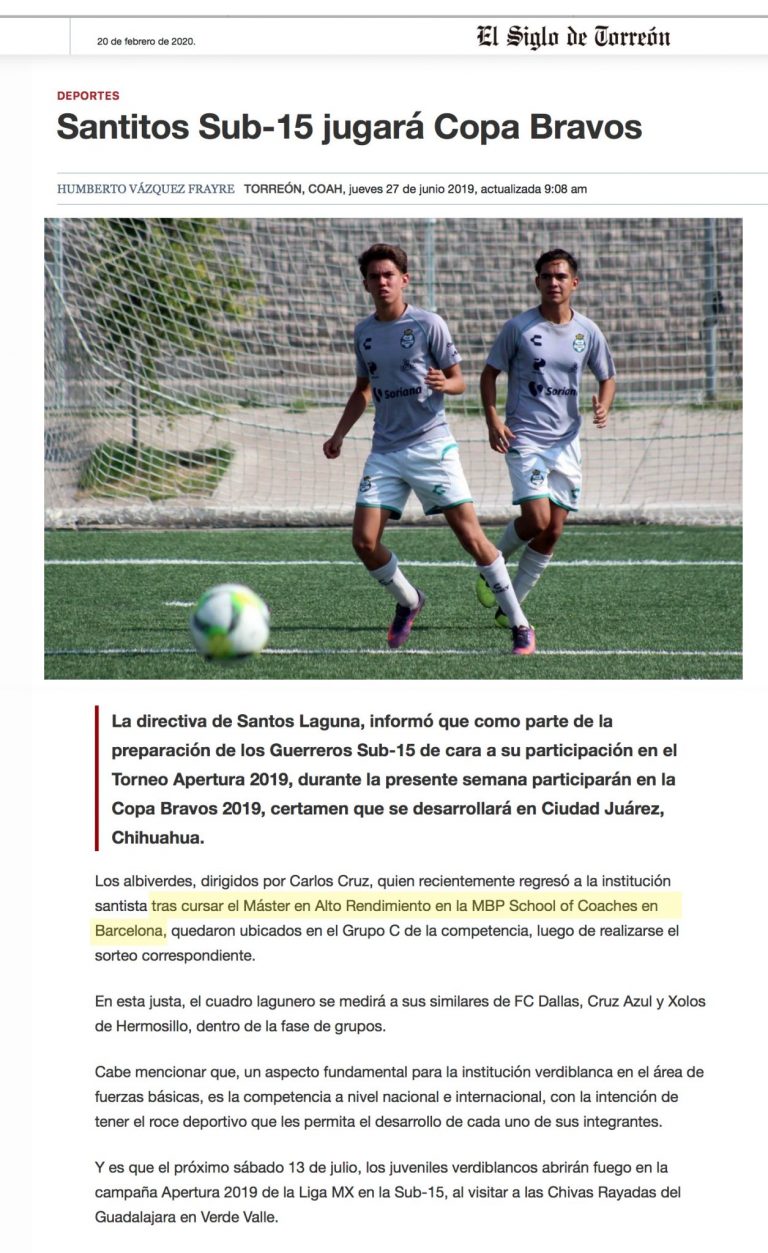 2020 02 16 El Siglo de Torreon Santos Laguna scaled 1 Press MBP School of coaches