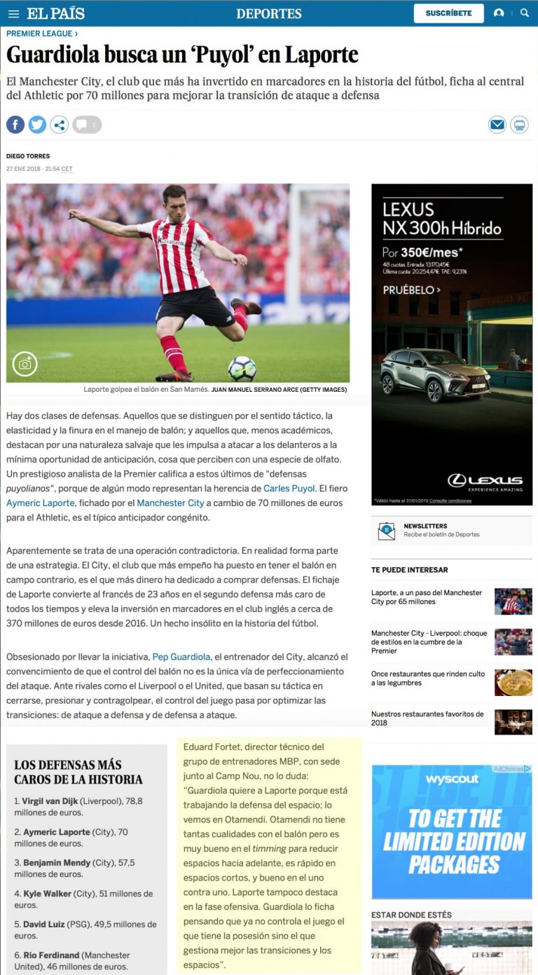 El Pais Fichaje Laporte Eduard Fortet Press MBP School of coaches
